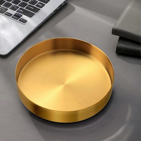 Plateau rond doré, plateau décoré en métal, organisateur de plateau cosmétique, 12,4 cm (4,9 pouces). (1/4)
