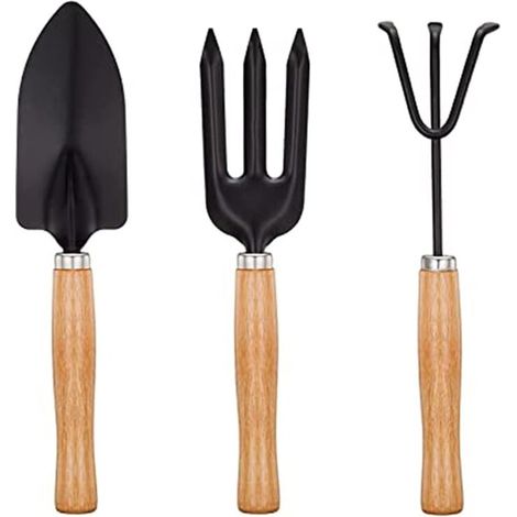 [NEVER USED] Mini Garden Tools Set of 3, Succulent Plants Tools Wood Handle Rake, Fork and Shovel, Garden Hand Transplanting Gardening Tools Set for Seedlings, Bonsai, Succulents, Herbs, Terrariums an
