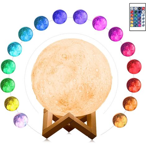 LED Moon Lamp 3D Moon Lamp 16 Colors Dimmable with Remote Control, 18cm (1/5)