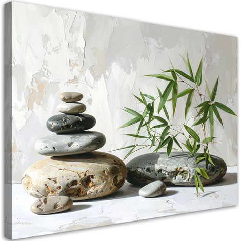 Tableau déco Pierres Zen Spa bambou sur fond gris 60x40 (1/4)