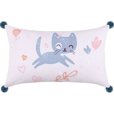 Coussin pompons 30 x 50 cm Zoeline le chat gris (1/3)