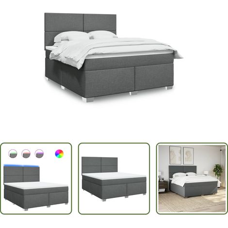 vidaXL LED-Beleuchtung - Boxspringbett mit Matratze Dunkelgrau 180x200 cm Stoff (1/5)