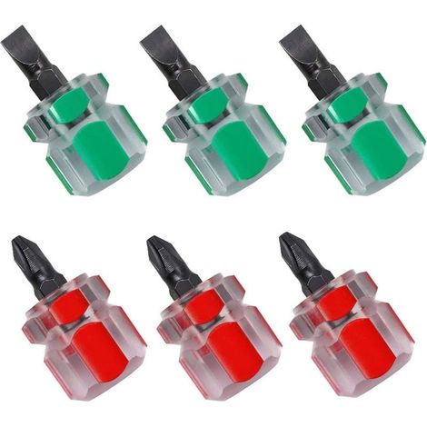 Tournevis court, 3 mini tournevis plats et 3 tournevis cruciformes courts, tournevis pour machines à coudre adaptés aux espaces restreints (rouge et vert) (1/5)