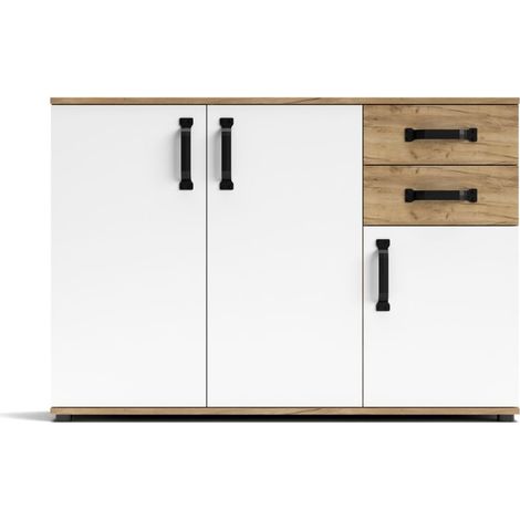Credenza rovere bianco 3 ante e 2 cassetti 120x32x83 Mosso MO4 (1/4)