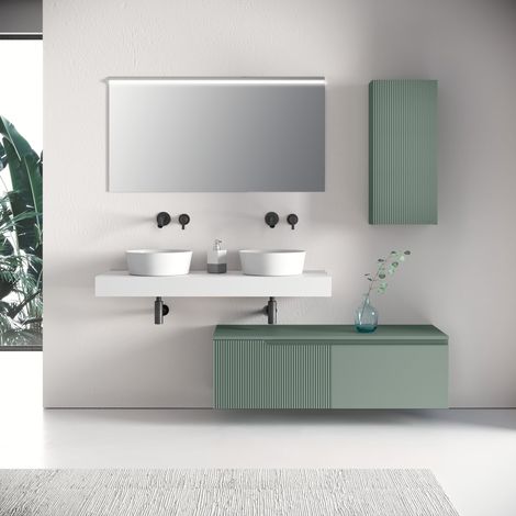Composizione doppio lavabo 7 pezzi ZIP bianco / salvia (1/5)