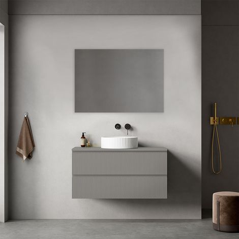 Mobile bagno sospeso cannettato 100 cm Grigio Londra per Lavabo d'appoggio Specchio Quadro - Fiji Paint Top Canneté (1/4)