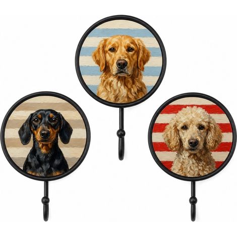 Ganchos de pared de perro sobre rayas 17 cm, set de 3 (1/5)