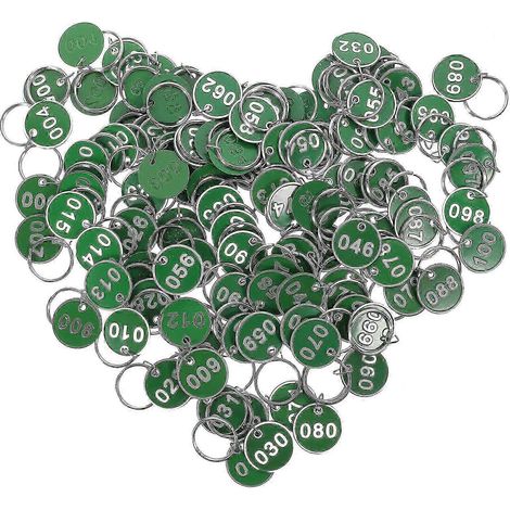 Lot de 100 étiquettes porte-clés numérotées de 1 à 100 idéales pour ranger vos affaires dans un sauna. Dimensions : 3 x 3 x 01 cm (vert). (1/2)