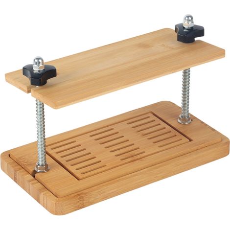 Relaxdays pressa per tofu, bambù e acciaio inox, HxLxP: 17,5 x 25,5 x 14 cm, pressa vegana con vaschetta, naturale