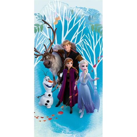 Telo mare 70x140 Frozen 2924 Anna Elsa Kristoff Sven e Olaf foresta blu