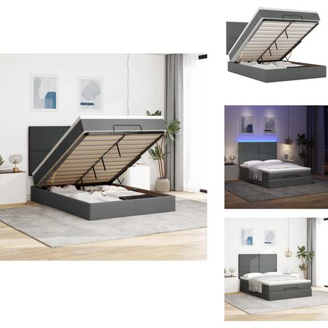 Ottoman-Bett mit Matratze & LEDs Dunkelgrau 140x200 cm Stoff - Ottoman-Bett - Ottoman-Betten - Bettrahmen - Bettgestell (1/5)