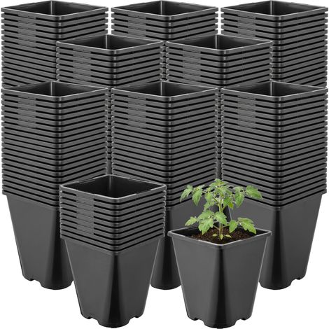 Garronda Pot de Fleur Carré Arrondi Plastique 11 × H 12,5 cm (1L) Lot 200 Godets Semis Pots de Pépinière Drainage Résistants Intempéries pour Culture Plantes Jardin Serre Intérieur Extérieur GD-0200