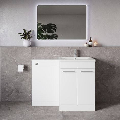 Napoli 460 Gloss White 1100mm 2 Door Vanity Unit Toilet Suite with Glide Basin - 1100mm - Chrome 160mm HandleWithout Kingston Toilet Pan
