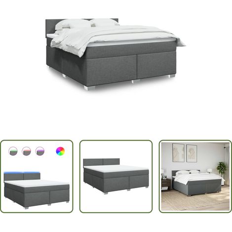 vidaXL Surmatelas -  Sommier à lattes de lit avec matelas Gris foncé 180x200cm Tissu (1/5)