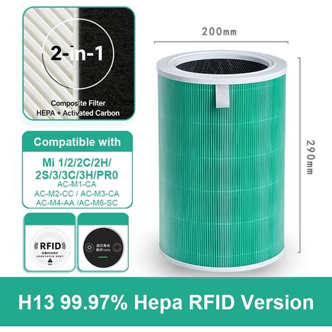 (Vert - Chine continentale) Compatible avec les purificateurs d'air Xiaomi Mi 2, 2C, 2H, 2S, 3, 3C et 3H Pro. Filtre HEPA de rechange antibactérien au charbon actif M8R-FLH. (1/4)