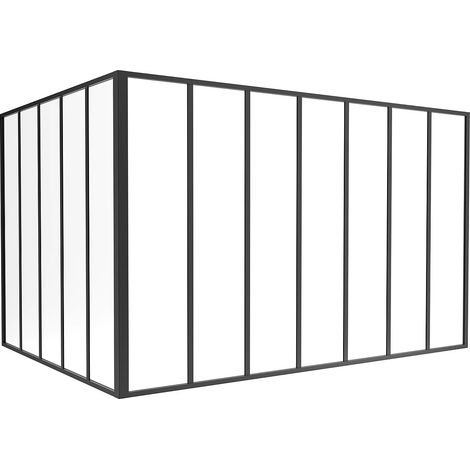 Vetrata angolare L210 x L150 x H130 in Alluminio termolaccato Stile atelier Nero - BAYVIEW