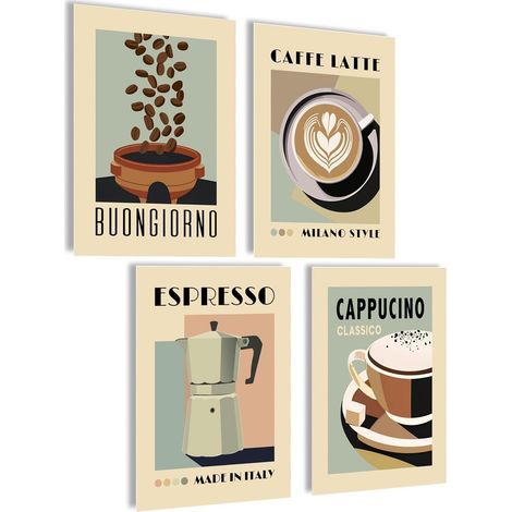 Poster café - Images de café - Tableau mural pour la cuisine - Poster esthétiqueDécoration de salon et cuisine - Café esthétique - 4 x A4 - Sans cadre (1/5)