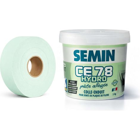 SEMIN Pack Hydro plaques de plâtre - Enduit CE 78 Hydro Pot de 5kg + Bande à Joint Hydro 30 m - Spécial pièces Humides - 10 m² (1/5)