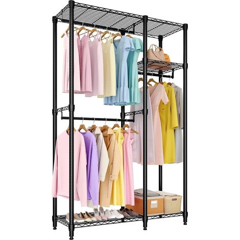 Appendiabiti, struttura in metallo resistente, dimensioni 41,6''P x 15,5''L x 76,5''A, supporta 700 libbre, design autoportante, ripiani e barre regolabili (1/5)