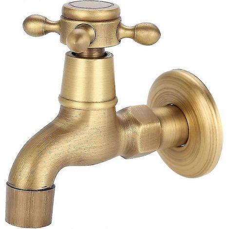 Robinet de jardin vintage en laiton massif, fixation murale, filetage G1/2, pour bassin de piscine ou évier de cuisine (court). (1/5)