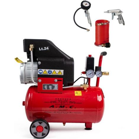 Compressore ad Aria 24LT Portatile 8 Bar 2,0 HP 1500W Coassiale Carrellato (1/4)