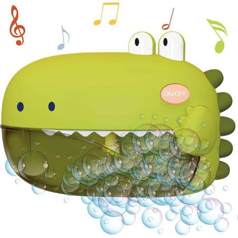 Machine à bulles de bain électrique, machine à bulles dinosaure animal, jouet de bain crocodile avec musique et ventouse (vert) (1/5)