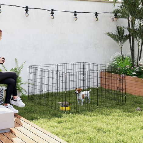 Animal Parc pour chien enclos intérieur 8 panneaux pliables avec porte pour chiots acier 61l x 61H cm - noir