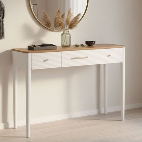 Dmora - Konsolentisch Demo, Tisch, Eingangskonsole, Regal, 107x37 h80 cm, Weiß und Braun (1/5)