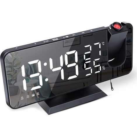 Horloge de Table/Réveil Projecteur Radio Cross-border Amazon - Grand Écran Affichant Température et Humidité - Réveil Numérique LED Électronique - Modèle Noir et Blanc (1/4)