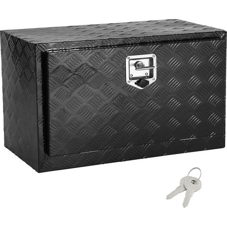 Coffre de rangement pour camion sous châssis, 76x36x41 cm, aluminium robuste à plaques diamant, avec serrure et clés, étanche, poignée en T, pour pick-up, van, remorque. (1/5)