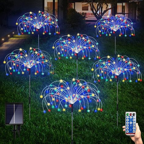 Décoration solaire LED forme feu d’artifice 1 en 3, 360 LED, télécommande 17 touches, jardin et extérieur (1/4)