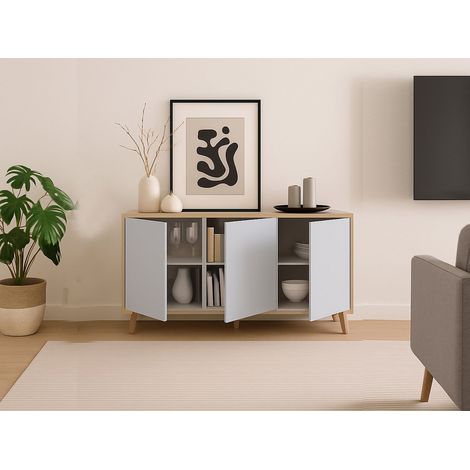 Credenza - 3 Ripiani 3 Ante, Marrone Rovere, -, 154x41x75h cm Pergamino (1/4)