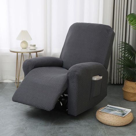 Housse de fauteuil inclinable électrique, housse de canapé jacquard gris clair, housse de fauteuil extensible et élastique, 4 pièces avec poches (1/4)