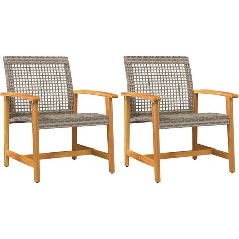 Maison Exclusive - Gartenstühle 2 Stk. Grau Poly Rattan und Akazi (1/5)