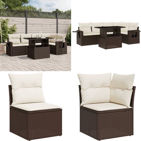 6-tlg. Garten-Sofagarnitur mit Kissen Braun Poly Rattan - Gartenmöbel Set - PE-Rattan Möbel - Outdoor Lounge - Gartenecke - Terrassenmöbel - Home & Living (1/5)