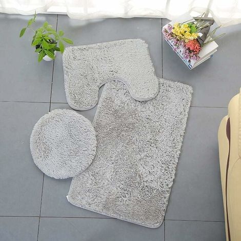 Triumph Pure Color Tapis de salle de bain 3 pièces Tapis absorbant doux antidérapant et couvercle de toilette Lavable Gris (1/5)