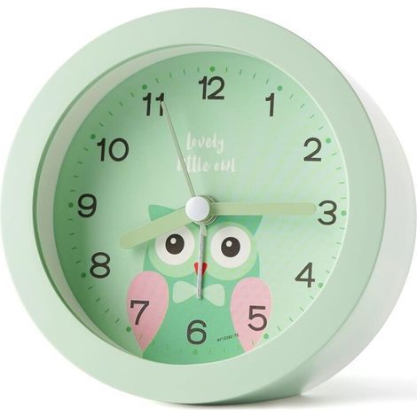 Kids Students Non Ticking Alarm Clock for Boys Girls, Kids Alarm Clock with Night Light Clock Bedroom Bedside Analog Cute Drawing Battery Powered for Learning Travel