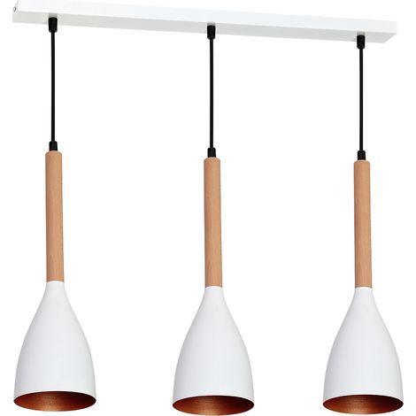 Suspension blanche 56 cm 3 abat-jour or bois E27 Luminex (1/5)