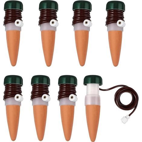 Goutteurs d’arrosage Automatique 8 Pièces Auto-arrosantes en Terre Cuite Cône en Argile d’arrosage Distributeurs d'eau pour Plantes d'intérieur,Plantes en Pot (1/5)