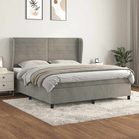 Cama box spring con colchón terciopelo gris claro 180x200 cm (1/5)