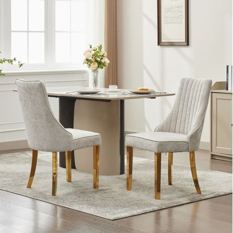Stuhl Esszimmerstuhl komfortabel Chenille Beige OKMYHOME (1/5)