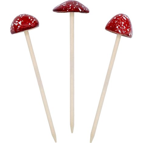 Steingut Deko Pilz Gartenstecker 24 x 6 cm - 3er Set - Fliegenpilz Blumenstecker zur Herbstdeko