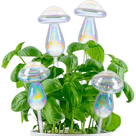 Lot de 4 Arroseur automatique, Transparent, Dégradé arc-en-ciel, Forme champignon, Plantes intérieur extérieur (1/5)