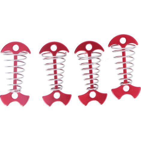 4 pièces de sardines de tente en alliage d'aluminium, crampons à ressort pour plancher et auvent, acier inoxydable, rouge