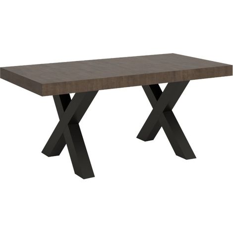 Table à manger rectangulaire bois foncé et pieds métal gris foncé Tsara 130 cm (1/5)