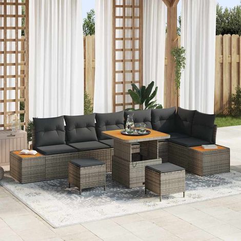 Gartensofa-set 9 pcs Grau Poly-Rattan