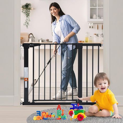 75 à 103cm Barrière de Sécurité pour Enfants, Barriere Escalier sans Perçage, Extensible avec 7cm et 14cm Extensions, Fermeture Auto, Noir (1/5)