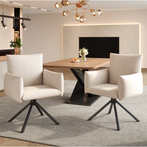 Chaise de salle a manger en velours beige, pivotante 360°, avec accoudoirs rembourres et 4 pieds metalliques, lot de 2,60×60×88cm (1/5)