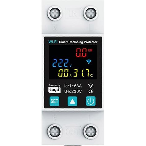 Tuya WiFi 1P 1-63A Smart-Leistungsschalter mit LED-Anzeige, Stromzähler und Hausautomatisierungssteuerung über Alexa Home (1/5)