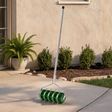 Aérateur de gazon en acier 45 cm roue à pointes pour sol compact (1/5)